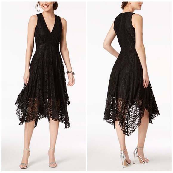 v neck lace midi dress